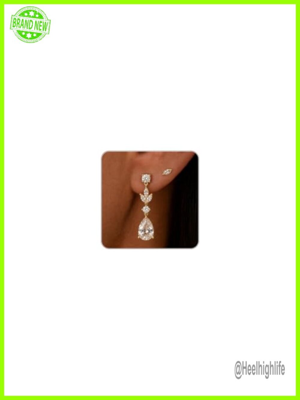 14K Gold Plated Cubic Zirconia Drop Dangle Earrings Wedding Gift
